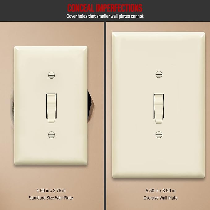 ENERLITES Toggle Light Switch Wall Plate, Jumbo Switch Cover, Gloss Finish, Oversized 1-Gang 5.5" x 3.5", Unbreakable Polycarbonate Thermoplastic, 8811O-LA-10PCS, Light Almond, 10 pack