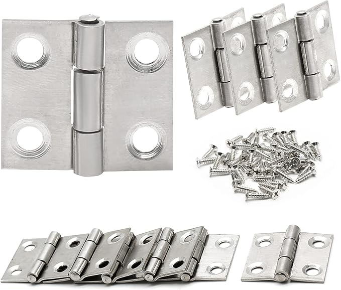 1 Inch Mini Door Hinges Nickel, 10 Pcs Stainless Steel Folding Butt Hinges with Screws
