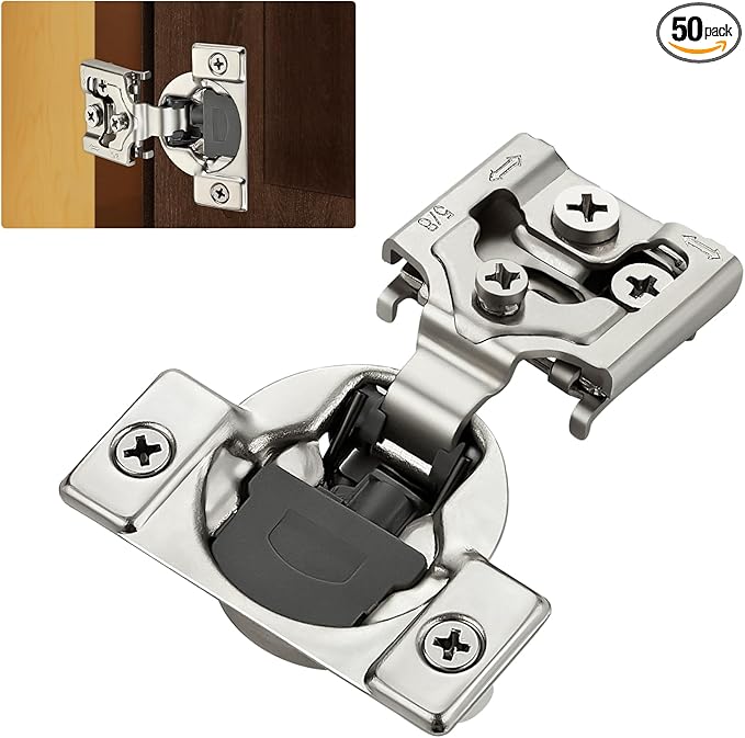 50 Pack (25 Pairs) 5/8" Overlay Soft Close Cabinet Hinges, Satin Nickel Stainless Steel Concealed Hinges with 3D Self-Closing for Face Frame Doors & Kitchens