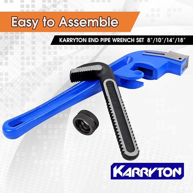 End Pipe Wrench set(8" 10" 14" 18"), Adjustable Cast Iron offset pipe Wrench, Perfect Plumbers Tool for Oil Field, Plumbing, Auto Repair, Construction and Mechanics