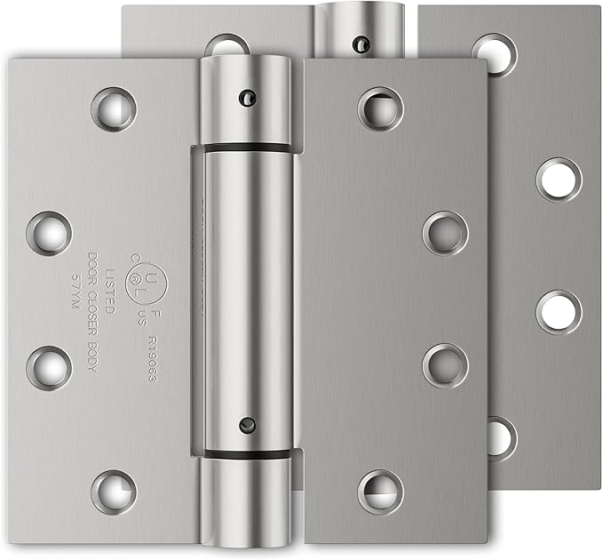 2 Pack Door Closer Hinge Self Closing, 4.5" x 4.5" Automatic Door Closer Hinge with Square Corners, Adjustable Tension for Garage, Front Door, Back Door, for Left and Right Hand Door, UL Listed