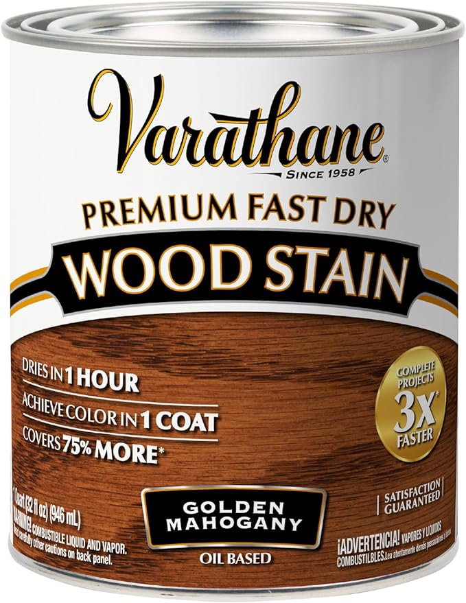 Varathane Premium Fast Dry Wood Stain | 1 Hour Dry Time | 1 Coat Color | Interior Wood Stain | Furniture, Cabinets, Doors, Trim | Quart | Golden Mahogany
