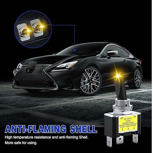 Nilight 2PCS Yellow LED Toggle Switch 12V DC 30A 3 Pin On Off 2 Position Heavy Duty Rocker Switch with 14AWG Wire for Automotive Cars Trucks Boats Racing Cars Auto Boat