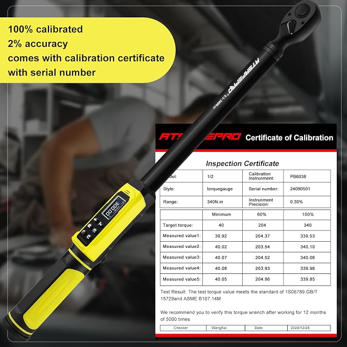 Digital Torque Wrench-1/2-Inch Drive & 5.1-340Nm (3.8-250.8 ft-lb), Heavy Duty Torque Wrench with Buzzer, 5 Units, ±2% Accuracy for Trucks & Machinery