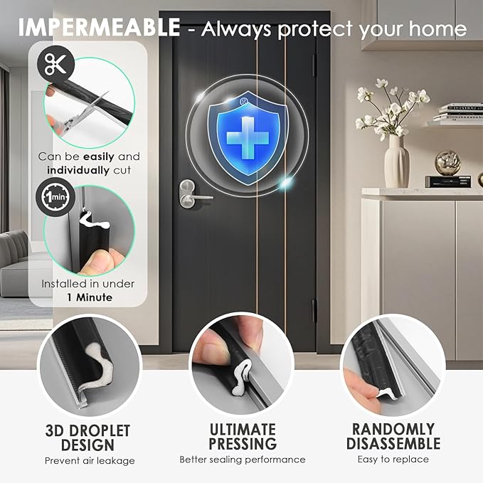 40FT Kerf Weather Stripping Door Seal Sound Proof Weather Strips Seal Strip for Front Door Frame Soundproofing Exterior Door Insulation Gasket (with 4 Door Corner Seals)