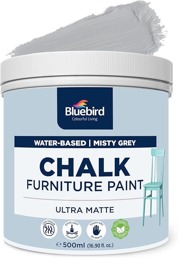 BLUEBIRD Chalk Furniture Paint - 500 ML / 16.9 fl oz for Furniture, Home Décor, Cabinets, and More (Misty Grey)