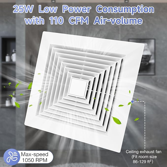 Fanspex Bathroom Ceiling Exhaust Fan, 11.4" Panel Household Bath Vent Ventilation Fan with 1.0 Sones Quiet Operation, 110 CFM