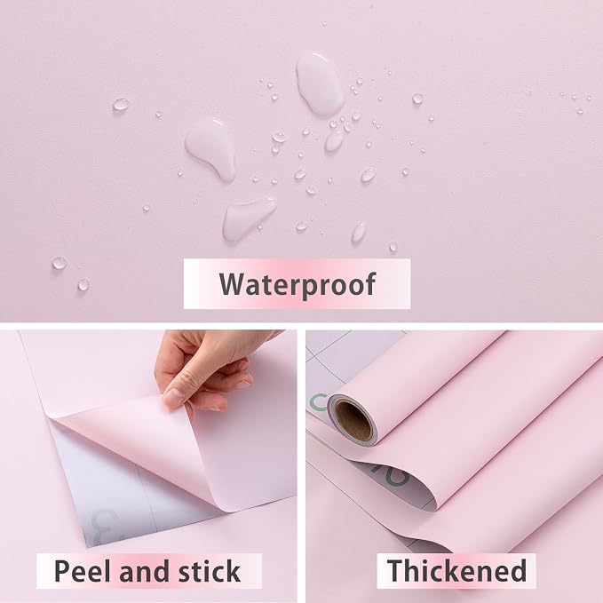 FUKU MON Soft Pink Peel and Stick Wallpaper 24" x 394" Solid Matte Textured Contact Paper Self-Adhesive Removable Wall Paper for Cabinets Bedroom DIY, Renter Friendly