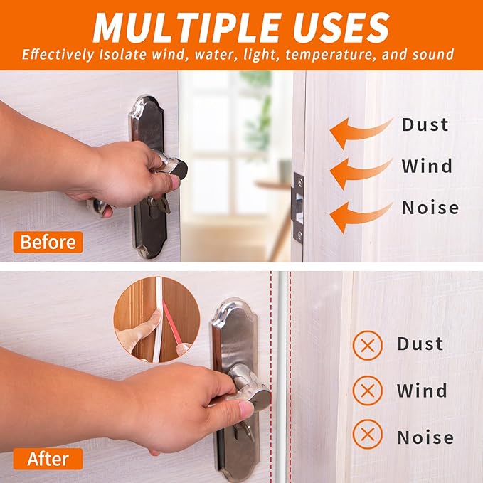 40 Feet Self-Adhesive Rubber Weather Stripping Fits Big Gaps, Extra Thick Rubber Door Weather Stripping Door Seal Strip for Door Frame Door Insulation Strip Waterproof(White)