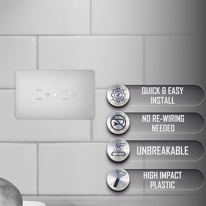 TayMac 2000W MASQUE 2000 Mid-size White 1-Gang Decorator Grounded Duplex Wall Plate, Paintable Outlet Cover Replaces Old Wall Plate