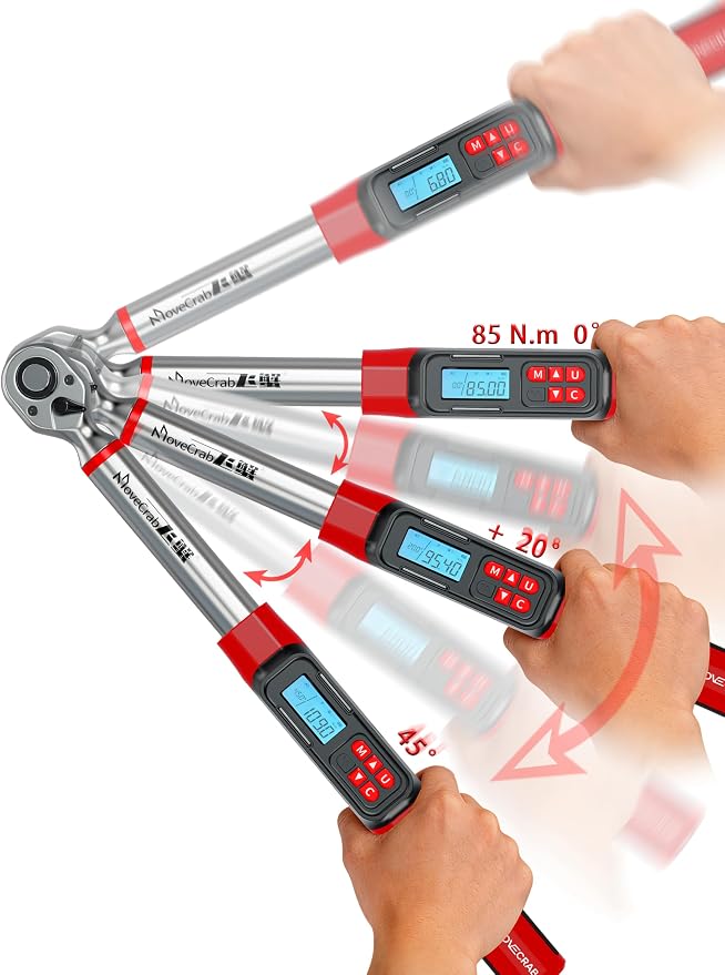 3/8" Digital Angle Torque Wrench, 5-99.6 Ft.lb, ±2% Accuracy, 8pcs | Electronic Torque Wrench with 0.1° Angle Mode, LED Display, Buzzer Alerts for Automotive, Motorcycle & Engine Repair