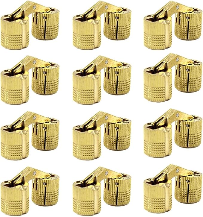 12 Pcs 12mm Brass Barrel Hinges Hidden Invisible Cabinet Furniture Hinges Concealed 180 Degree Opening Angle