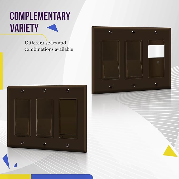 ENERLITES Decorator Light Switch or Receptacle Outlet Wall Plate, Gloss Finish, Size 3-Gang 4.50" x 6.38", Unbreakable Polycarbonate Thermoplastic, UL Listed, 8833-BR, Brown