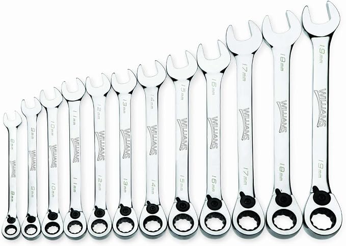 Williams MWS-12RC 12-Piece Metric Reversible Ratcheting Combination Wrench Set