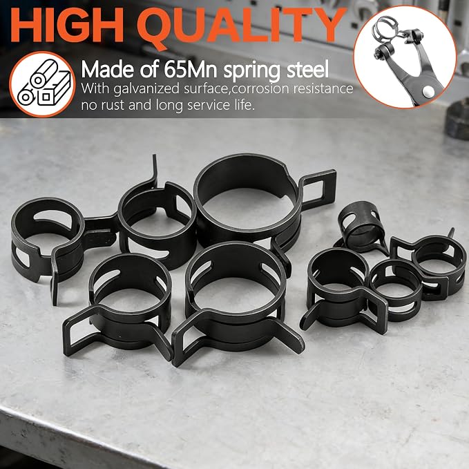 324Pcs 65Mn Steel Spring Band Hose Clamp Kit - 23 Sizes (6-38mm) Constant Tension Pipe Clip with Swivel Jaw & Hose Removal Pliers, Tweezers for Fuel Line, Coolant, Vacuum, Silicone Hoses & Air Tube ﻿