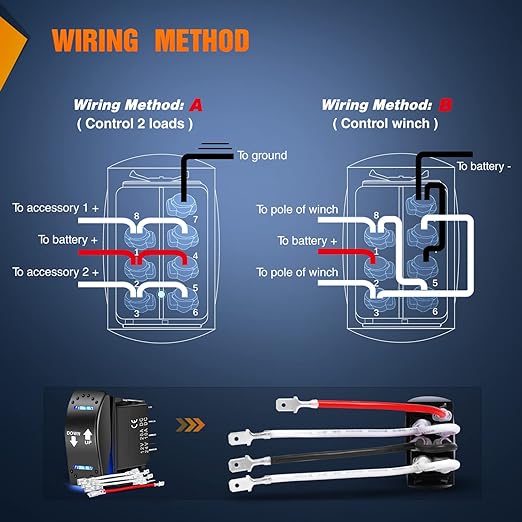 Nilight Down Up Polarity Reverse Switch DPDT 20A 7PIN Momentary Rocker ON/Off/ON 12V 24V Toggle Jumper Wires for Control Motor Hoist, Crane, Linear Actuator