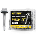 Metal Roofing Screws #12 x 1-1/2", 300 PCS, FIXLINK RUSPERT Hex Head Rubber Washer Sheet Metal Roof Screws Self Drilling Metal to Wood Siding Screws, Hex Socket Included, Silver