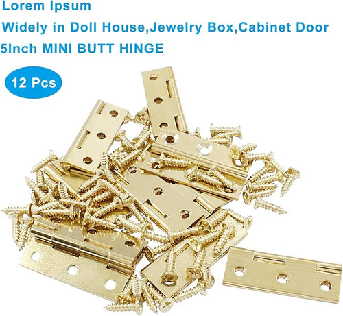 12Pcs Mini Solid Brass Hinges,1.5 Inch Mini Solid Brass Butt Hinges,Small Folding Butt Box Hinges,Brushed Gold Interior Door Hinges for Chest Wood Box Cabinet Door