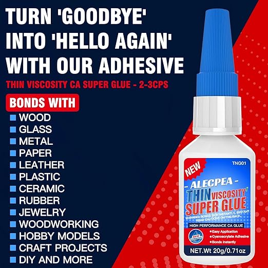 20g Thin CA Glue (2-3 CPS), 2-5 Second Cure Time - Ideal for Hobbies and Precision Work: Woodworking, Model Making (Cars, Airplanes), Pen Turning, Inlays, and Surface Stabilization
