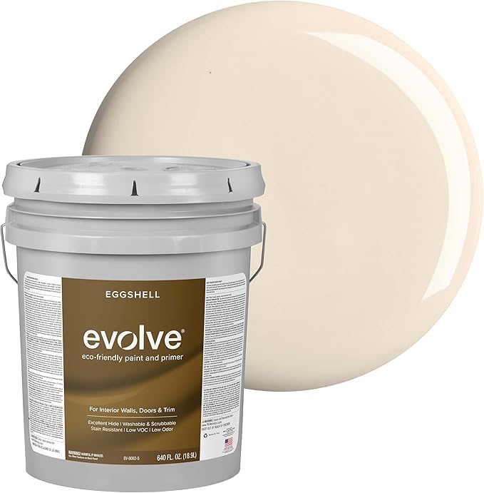EVOLVE Paint & Primer: Environment-friendly, Low Sheen with One-coat Coverage for Interior & Exterior surfaces (Vanilla White, 5-Gallon)