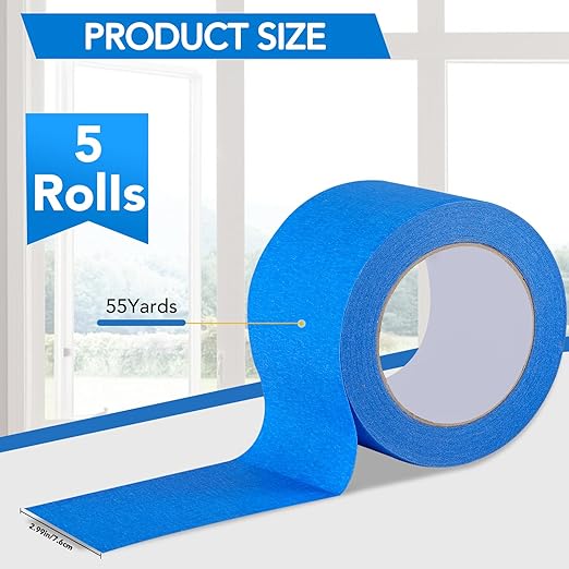 VOISEN 5 Packs Painters Tape, Blue Painters Tape, 3 Inch Wide (3 in x 55 Yds), Masking Tape for Multi-Purpose, Masking Tape Bulk,DIY Artist Craft Arts, Decoration, Drafting, No Residue