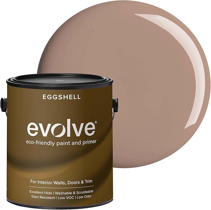 EVOLVE Interior Paint & Primer, Eggshell (Feather Brown), 1 Gallon – One-Coat Coverage, Excellent Hide, Low VOC, Low Odor, Washable Paint for Walls, Doors & Trim