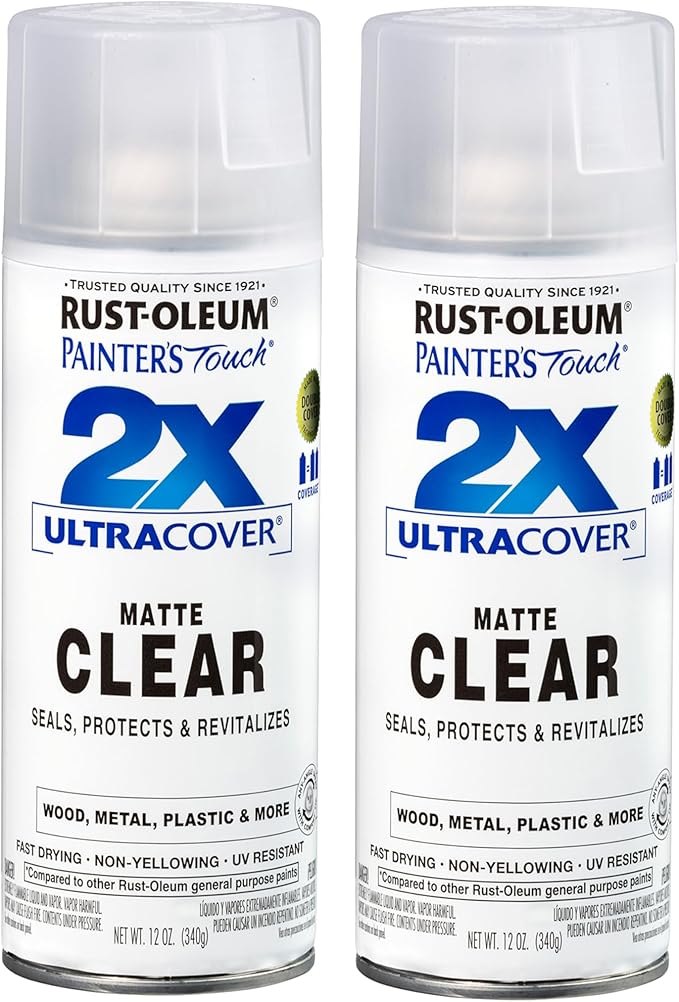 Rust-Oleum 334022-2PK Painter's Touch 2X Ultra Cover Spray Paint, 12 oz, Matte Clear, 2 Pack