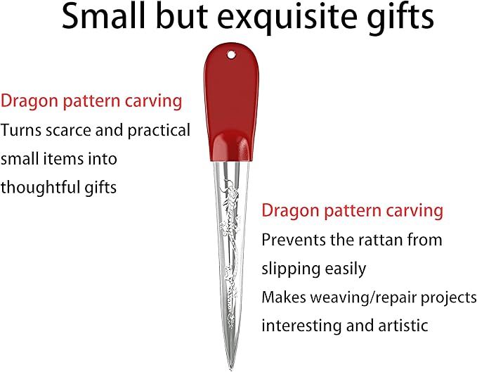Wicker Repair Tool, Stainless Steel Prying Tool with Silicone Handle Cover, Dragon Pattern No Metal Burrs Rattan Pick for Patio Furniture Basket Fix/Webbing-30
