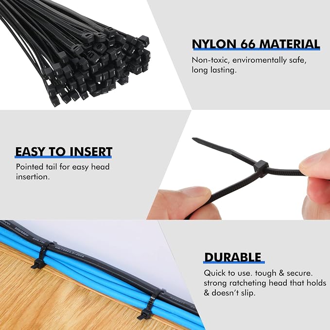 Shappy 500 Pack Long Zip Ties Heavy Duty, Ultra Exclusive Strong Cable Ties Large Industrial Electrical for Indoor Outdoor Plastic Wraps(Black,18 Inch)