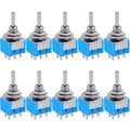Taiss 10pcs DPDT Mini Toggle Switch - 6-Pin 3 Position ON/Off/ON - 6A 125V MTS-203