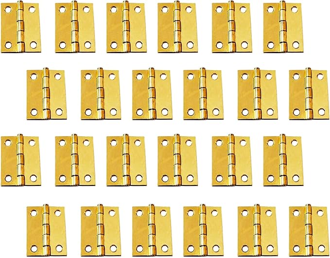 QCAA Narrow Butt Utility Hinge, Swaged, with Removable Loose Pin for Cabinet Door or Box Hinge, 2" x 1-1/2" x 1.4mm, Brass Plated, 24 Pack, Made in Taiwan