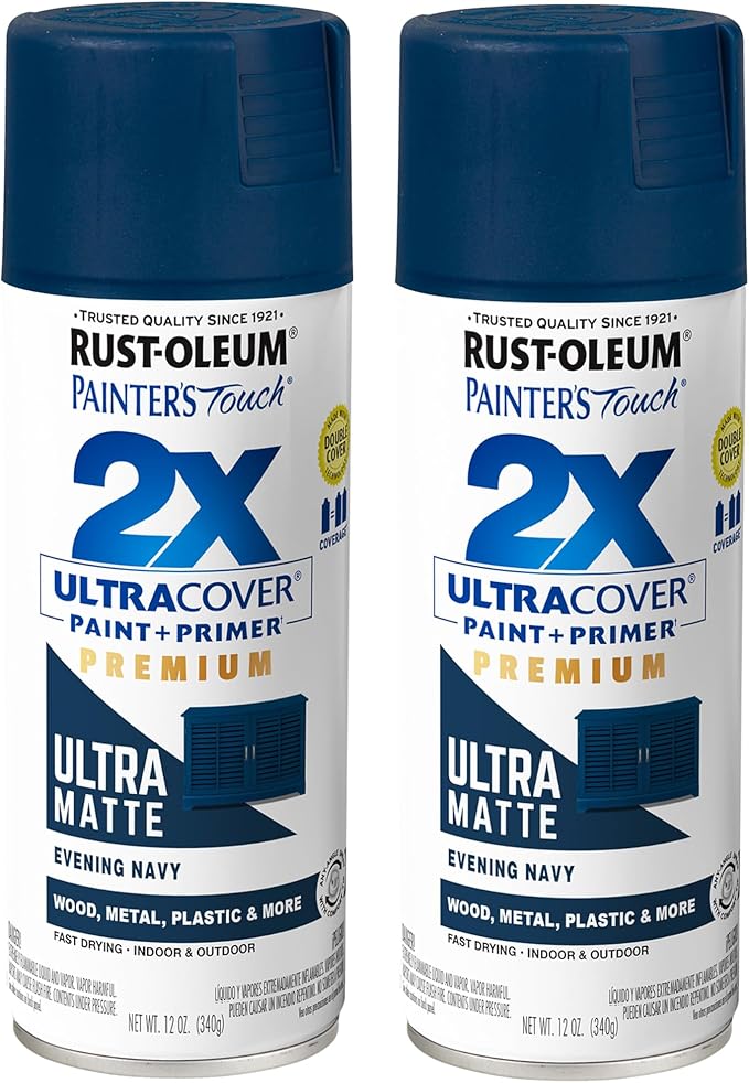 Rust-Oleum 331183-2PK Painter's Touch 2X Ultra Cover Spray Paint, 12 oz, Ultra Matte Evening Navy, 2 Pack