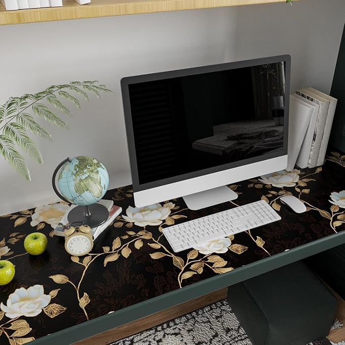 Vintage Dark Black Golden Floral Wallpaper Peel and Stick 17.5"x787" | Self Adhesive/Removable/Waterproof/Thick Vinyl Extra Long Contact Paper for Bathroom Bedroom Shelf Cabinet Drawer,Prepasted