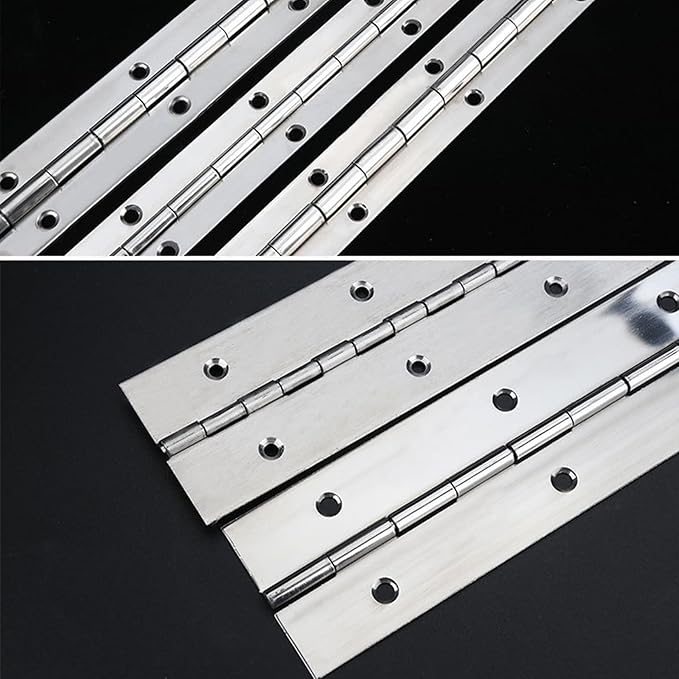 Continuous & Piano Hinges, 2Pcs Stainless Steel Continuous Hinge with Holes, Heavy Duty Polished Stainless Piano Hinges for Boats Cabinets Storage Box Door Windows Screw Included (Silver) (12'')