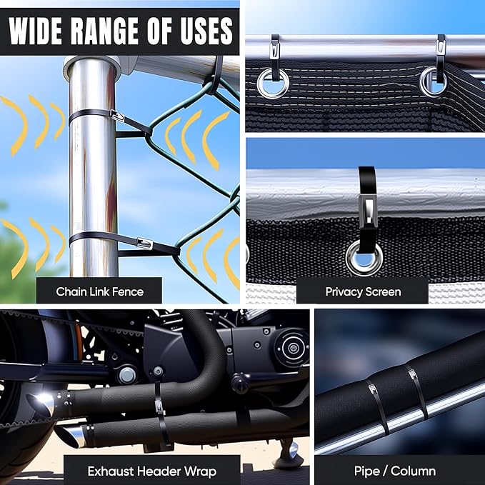 Stainless Steel Cable Tie Gun Kit, 100pcs 11.8inch Black Metal Zip Ties | Self-Locking, UV & Corrosion Resistant Stainless Zip Ties, for Fence, Exhaust Pipe, Chicken Coop, Farm Use