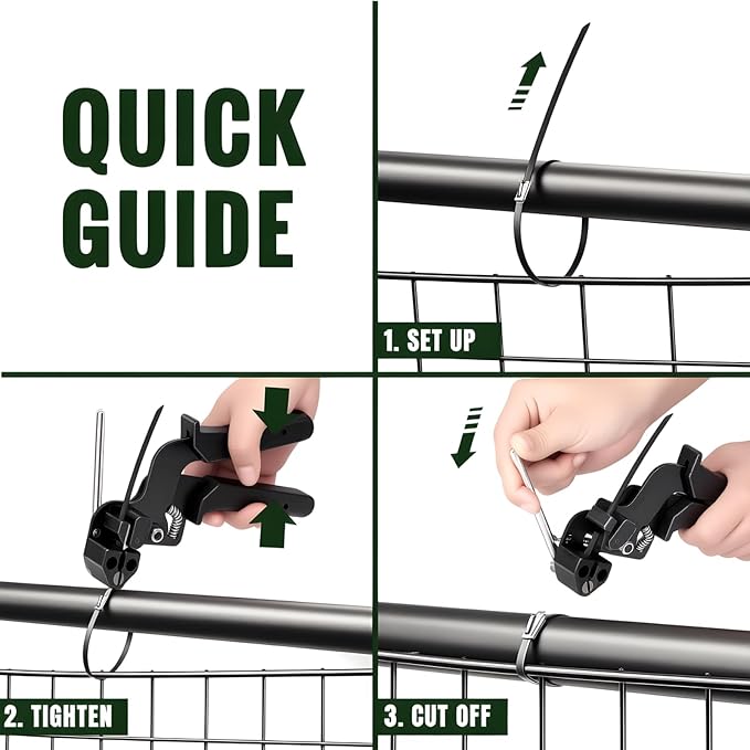 Stainless Steel Cable Tie Gun & 100pcs 12in Black Metal Zip Ties | Self-Locking, UV & Corrosion Resistant Stainless Steel Zip Ties for fence repair, Exhaust Wrap, Chicken Coop, Pipe, Farm Use