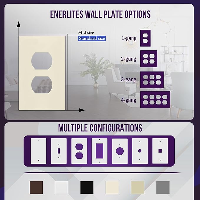 ENERLITES Screwless Duplex Wall Plate, Child Safe Receptacle Outlet Cover, Standard Size, 1-Gang 4.68" x 2.93", Unbreakable Polycarbonate Thermoplastic, UL Listed, SI8821-LA-5PCS, Light Almond, 5 Pack
