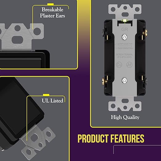 ENERLITES 4-Way Decorator Paddle Rocker Light Switch, Clamp Down Wiring, Gloss Finish, Grounding Screw, Residential Grade, 15A 120V/277V, UL Listed, 94150-BK, Black