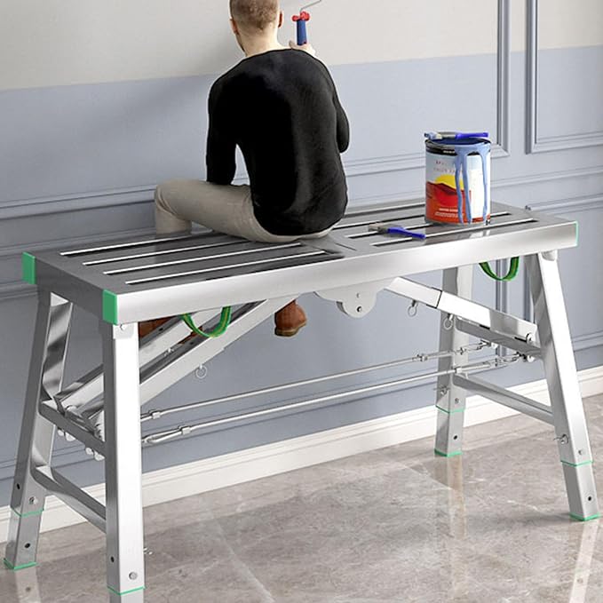 Adjustable Work Platform with 800 lb Duty Rating, Portable Multipurpose Folding Scaffolding Work Platform Scaffold Tower Ladder Stool Bench Adjustable Height, Carbon Steel Structure,140cm/4.5ft