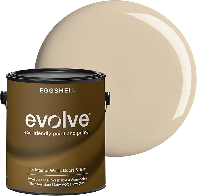 EVOLVE Interior Paint & Primer, Eggshell (Natural Beige), 1 Gallon – One-Coat Coverage, Excellent Hide, Low VOC, Low Odor, Washable Paint for Walls, Doors & Trim