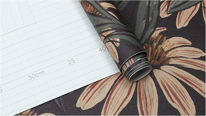 HAOKHOME Vintage Peel and Stick Wallpaper Floral Brown/PeachPuff/Green Daisy Wall Decor Home Bathroom Boho Decor 17.3in x 9.8ft