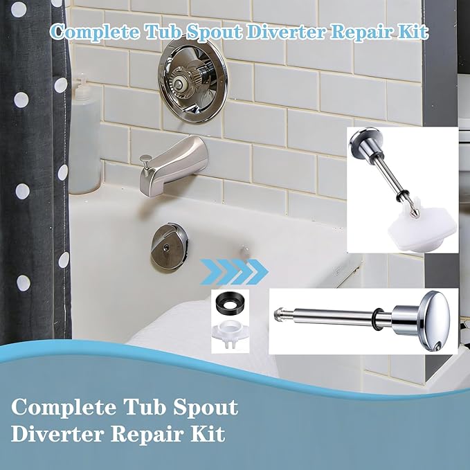 2 Set Tub Spout Diverter Repair Kit, Includes 2 x Diverter Valve Stems, 2 x Cup Seals and 2 x Gates, Bathroom Shower Bathtub Leaky Faucet Repair Replacement Parts (Chrome,Classic)