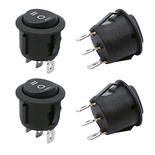 TWTADE / 4Pcs Momentary Boat Rocker Switch 3 Pin 3 Position(ON)-Off-(ON) SPDT Mini Car Auto Boat Round Rocker Toggle Switch 6A 250VAC/10A 125VAC KCD1-5-123