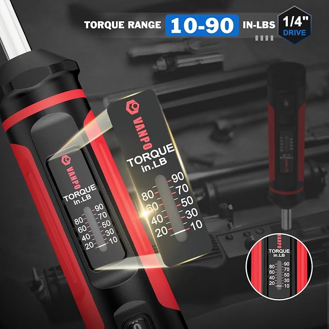 VANPO Torque Screwdriver 10-90 in-lb, 1/4" Drive Precision Driver Set | Inch Pounds Torque Wrench, 60 S2 Steel Bits for Gunsmithing, Bike Repair, Scope Mounting, Maintenance, DIY