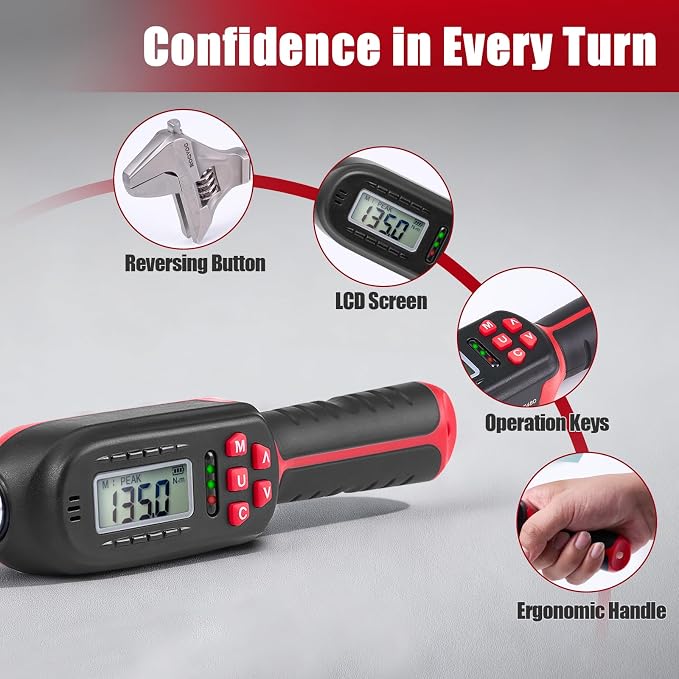 Adjustable Digital Torque Wrench 5-100 ft.lb/6.8-135 N.m | Electronic Torque Wrench with 42 mm Open End, 2% Accuracy, LED Buzzer Alert, for HVAC