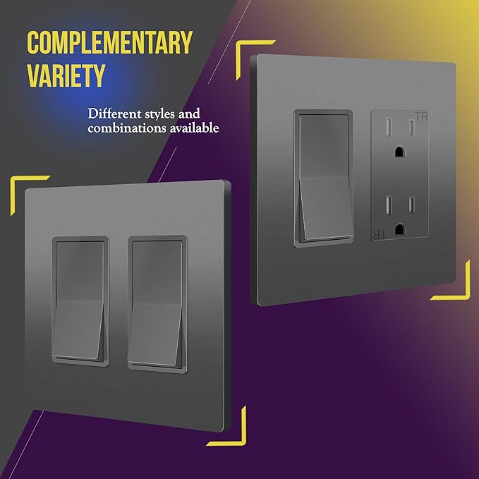ENERLITES Elite Series Screwless Decorator Wall Plate Child Safe Outlet Cover, Gloss Finish, Size 2-Gang 4.68" H x 4.73" L, Unbreakable Polycarbonate Thermoplastic, SI8832-SG, Space Gray