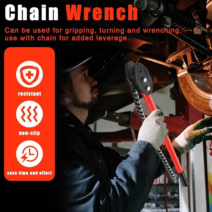 Chain Wrench, 43" Strap Wrench Heavy Duty with 34" Chain Length Max, Fits 8" Pipe Diameters for Pipe Installation, Oil Fields Operations and Maintenance