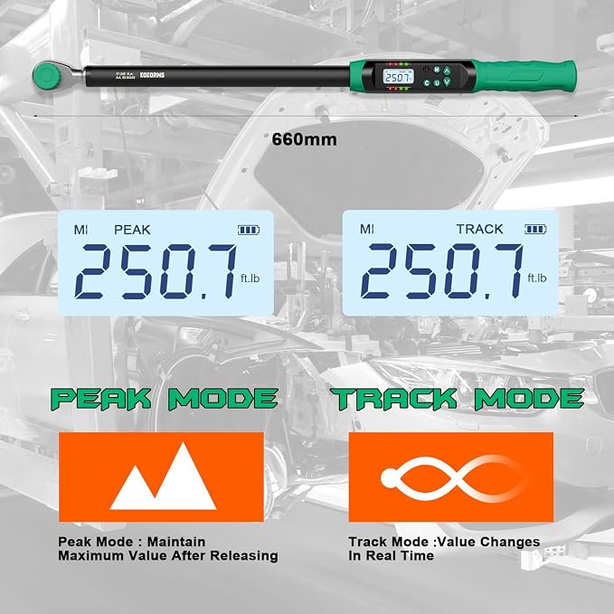 1/2 Inch Drive Digital Torque Wrench, 12.53-250.7Ft.lb/17-340N.m, Long Electronic Torque Wrench with Preset Value, Buzzer & LED Indicator, 2% Accuracy for Bike, Motorcycles, Car