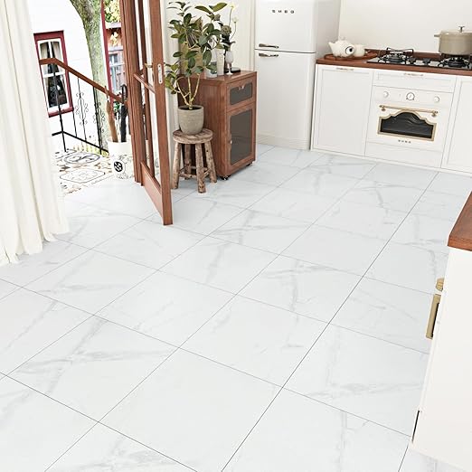 WESTICK Marble Peel and Stick Floor Tiles for Bathroom Self Adhesive Floor Tiles Peel and Stick Waterproof Vinyl Flooring for Bedroom Kitchen Living Room Camper Marble White 20 PCS 12" x 12"