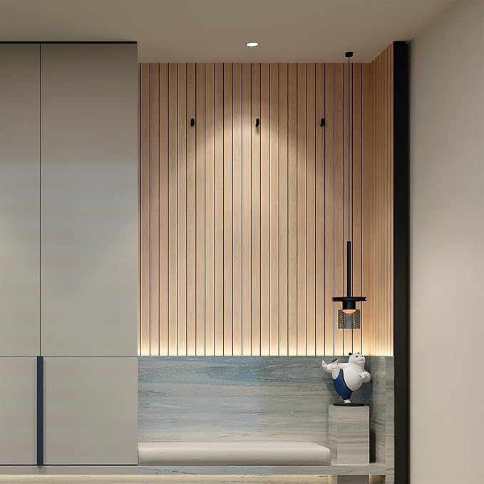 YU LI 3DH Peel and Stick PVC Slat Wall Panel 236"x15.75" Self-Adhesive Thick Faux Oak Wood Grain Wallpaper Panel 3D Soundproof Wall Panels for Walls & Ceilings